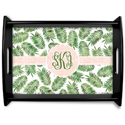 Tropical Leaves Black Wooden Tray - Large (Personalized)