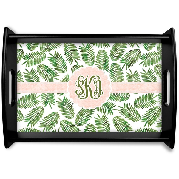 Custom Tropical Leaves Black Wooden Tray - Small (Personalized)