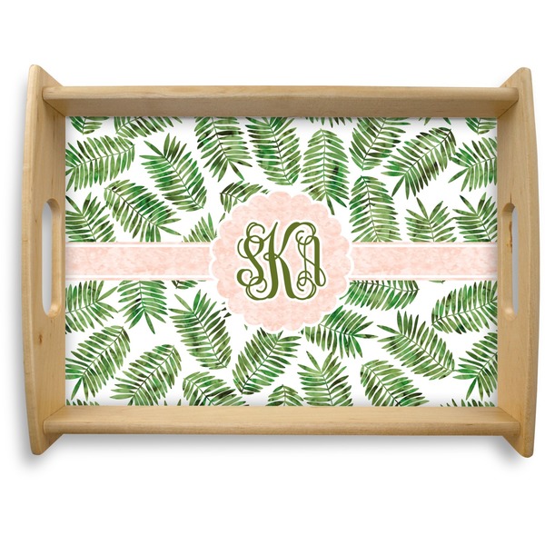 Custom Tropical Leaves Natural Wooden Tray - Large (Personalized)