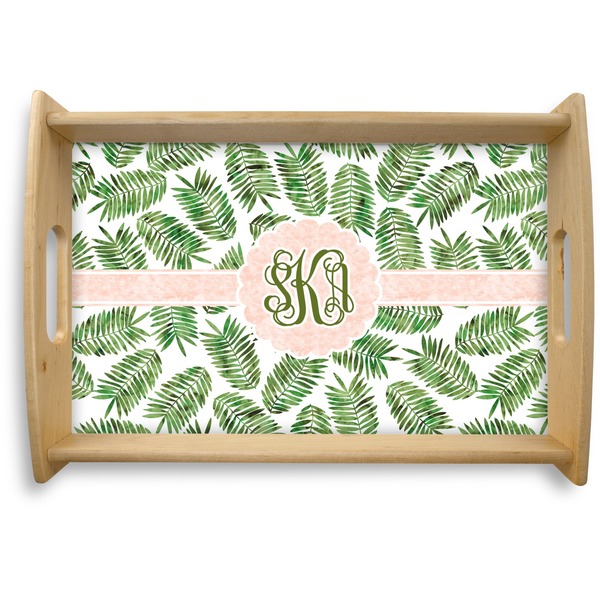 Custom Tropical Leaves Natural Wooden Tray - Small (Personalized)