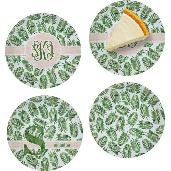 Custom Tropical Leaves Set of 4 Glass Appetizer / Dessert Plate 8" (Personalized)