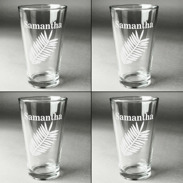 Tropical Leaves Set of Four Engraved Beer Glasses - Individual View