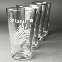 Tropical Leaves Pint Glasses - Engraved (Set of 4) (Personalized)