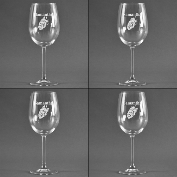 Tropical Leaves Set of Four Personalized Wineglasses (Approval)