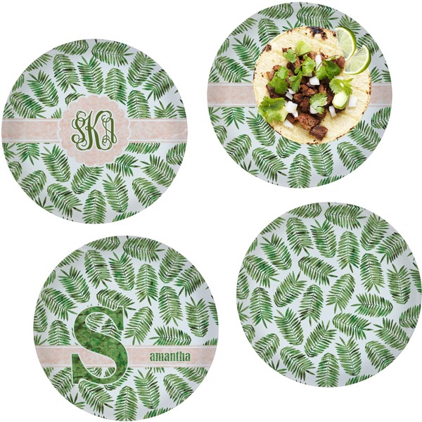 Custom Tropical Leaves Set of 4 Glass Lunch / Dinner Plate 10" (Personalized)