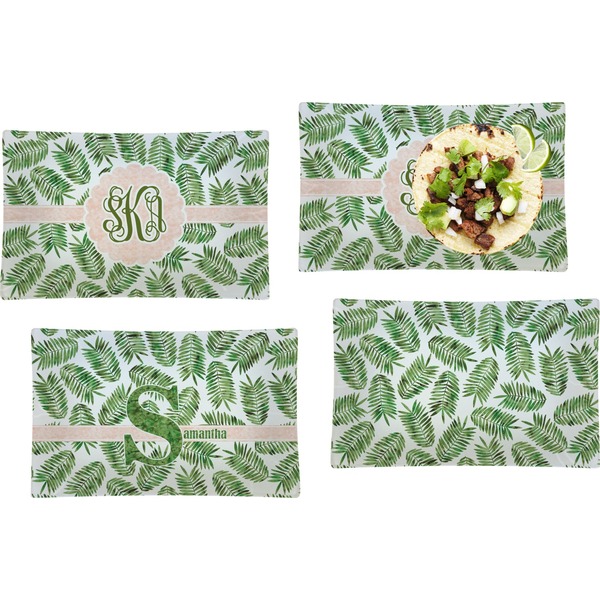 Custom Tropical Leaves Set of 4 Glass Rectangular Lunch / Dinner Plate (Personalized)