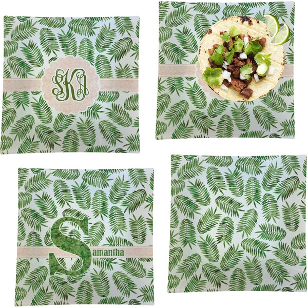 Custom Tropical Leaves Set of 4 Glass Square Lunch / Dinner Plate 9.5" (Personalized)