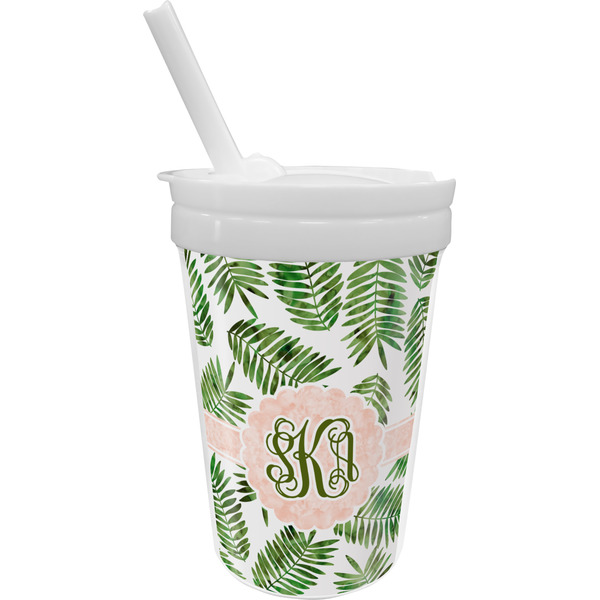 Custom Tropical Leaves Sippy Cup with Straw (Personalized)