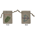 Tropical Leaves Small Burlap Gift Bag - Front & Back (Personalized)
