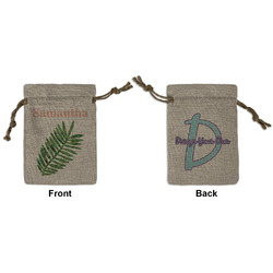 Tropical Leaves Small Burlap Gift Bag - Front & Back (Personalized)
