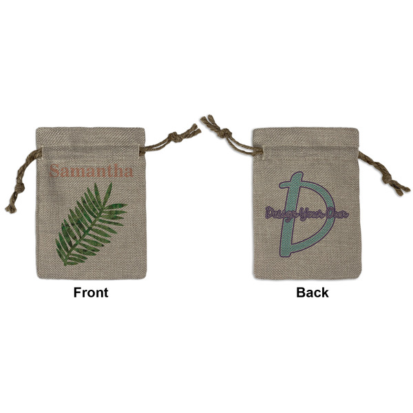 Custom Tropical Leaves Small Burlap Gift Bag - Front & Back (Personalized)
