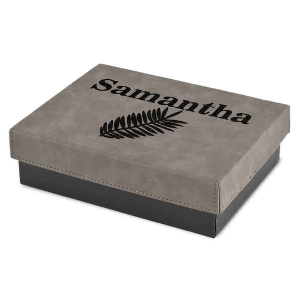 Custom Tropical Leaves Small Gift Box w/ Engraved Leather Lid (Personalized)