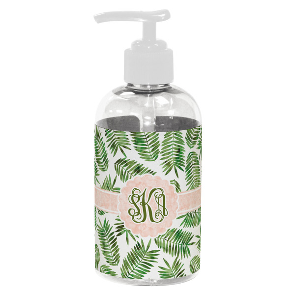 Custom Tropical Leaves Plastic Soap / Lotion Dispenser (8 oz - Small - White) (Personalized)