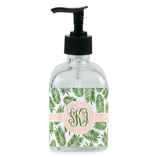Custom Tropical Leaves Glass Soap & Lotion Bottle - Single Bottle (Personalized)