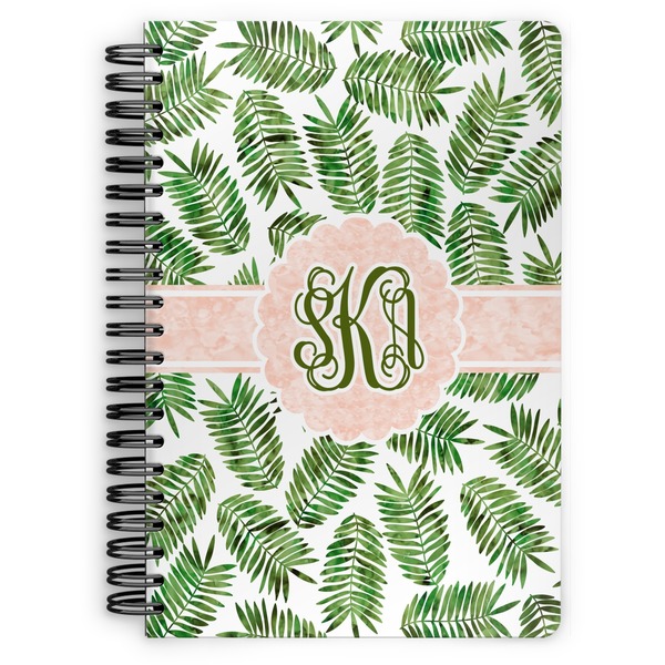 Custom Tropical Leaves Spiral Notebook - 7x10 w/ Monogram