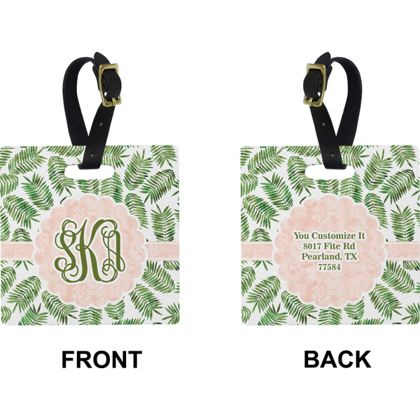 Tropical Leaves Square Luggage Tag (Front + Back)