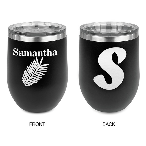 Tropical Leaves Stainless Wine Tumblers - Black - Double Sided - Approval