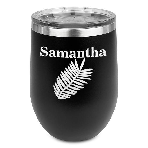 Custom Tropical Leaves Stemless Stainless Steel Wine Tumbler - Black - Double Sided (Personalized)