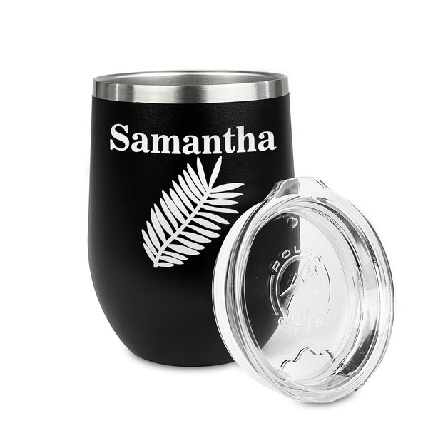 Tropical Leaves Stainless Wine Tumblers - Black - Single Sided - Alt View