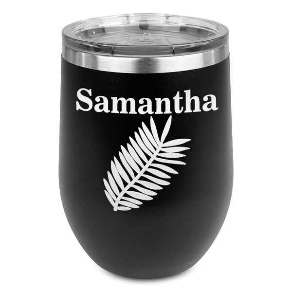 Custom Tropical Leaves Stemless Wine Tumbler - 5 Color Choices - Stainless Steel  (Personalized)