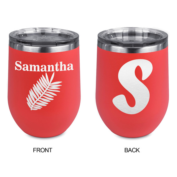 Tropical Leaves Stainless Wine Tumblers - Coral - Double Sided - Approval