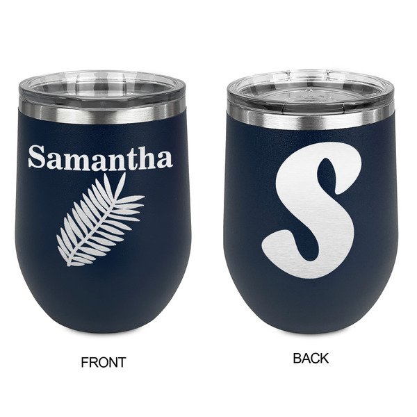 Tropical Leaves Stainless Wine Tumblers - Navy - Double Sided - Approval