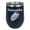 Tropical Leaves Stainless Wine Tumblers - Navy - Double Sided - Front