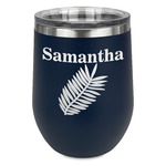 Tropical Leaves Stemless Stainless Steel Wine Tumbler - Navy - Single Sided (Personalized)