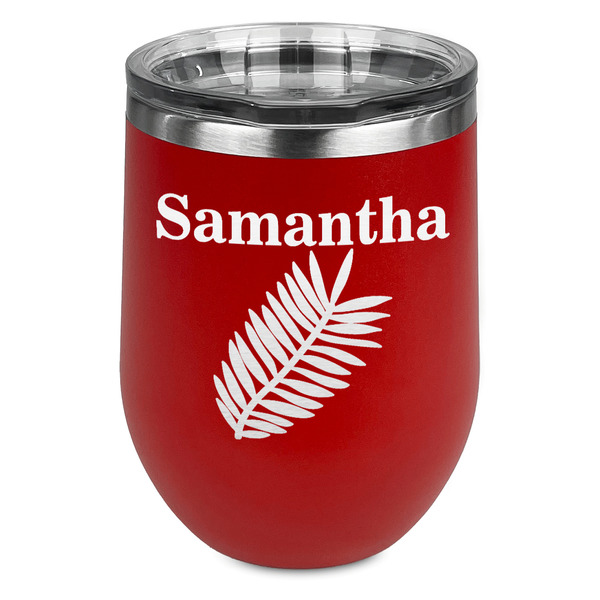 Custom Tropical Leaves Stemless Stainless Steel Wine Tumbler - Red - Double Sided (Personalized)