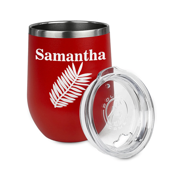 Tropical Leaves Stainless Wine Tumblers - Red - Single Sided - Alt View