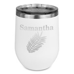 Tropical Leaves Stemless Stainless Steel Wine Tumbler - White - Double Sided (Personalized)