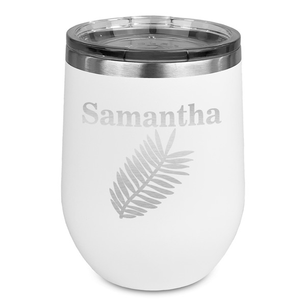 Custom Tropical Leaves Stemless Stainless Steel Wine Tumbler - White - Double Sided (Personalized)