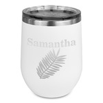 Tropical Leaves Stemless Stainless Steel Wine Tumbler - White - Single Sided (Personalized)