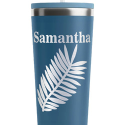 Tropical Leaves RTIC Everyday Tumbler with Straw - 28oz - Steel Blue - Double-Sided (Personalized)