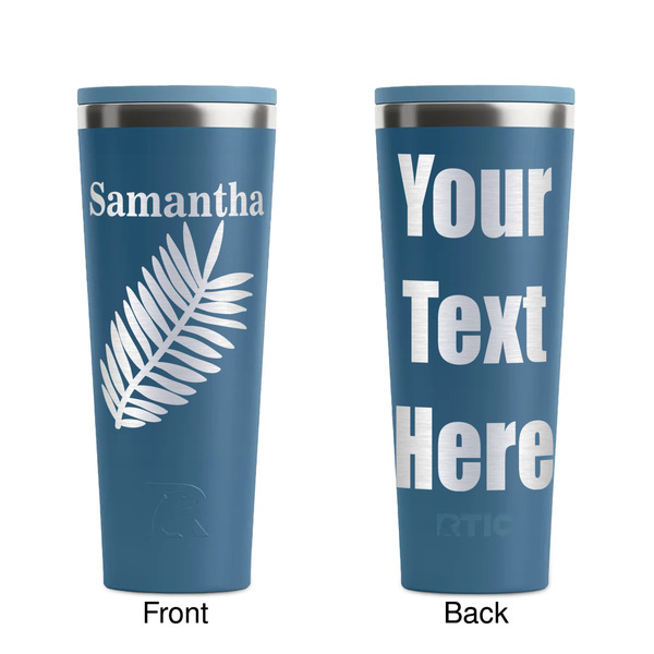 Tropical Leaves Steel Blue RTIC Everyday Tumbler - 28 oz. - Front and Back