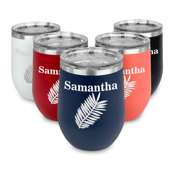 Tropical Leaves Steel Wine Tumblers Multiple Colors