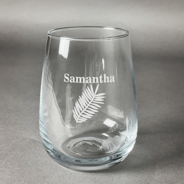 Custom Tropical Leaves Stemless Wine Glass - Engraved (Personalized)
