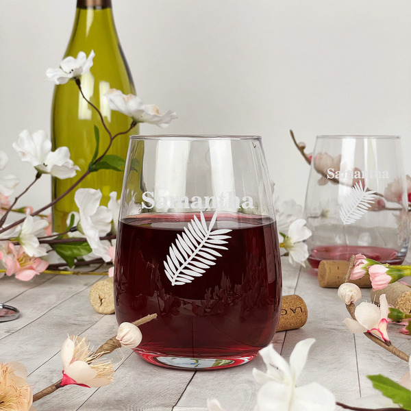 Tropical Leaves Stemless Wine Glass - In Context