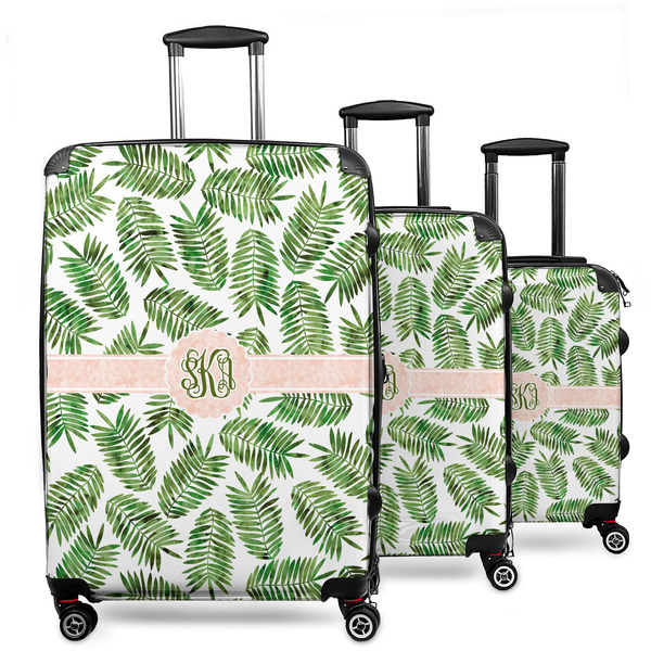 Custom Tropical Leaves 3 Piece Luggage Set - 20" Carry On, 24" Medium Checked, 28" Large Checked (Personalized)