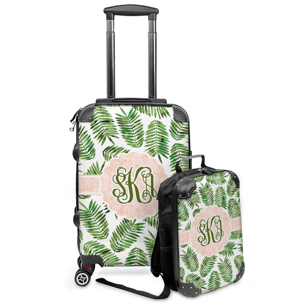 Custom Tropical Leaves Kids 2-Piece Luggage Set - Suitcase & Backpack (Personalized)