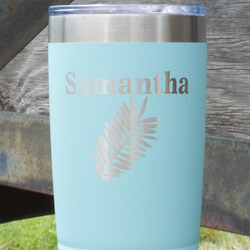 Tropical Leaves 20 oz Stainless Steel Tumbler - Teal - Single Sided (Personalized)