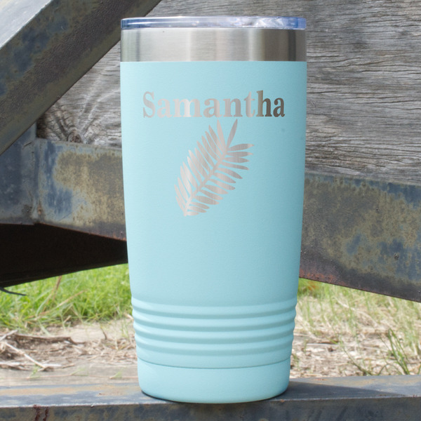 Custom Tropical Leaves 20 oz Stainless Steel Tumbler - Teal - Double Sided (Personalized)