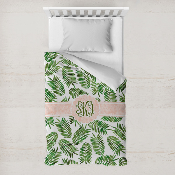 Custom Tropical Leaves Toddler Duvet Cover w/ Monogram