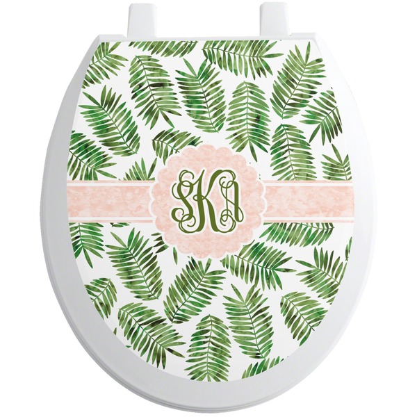 Custom Tropical Leaves Toilet Seat Decal - Round (Personalized)