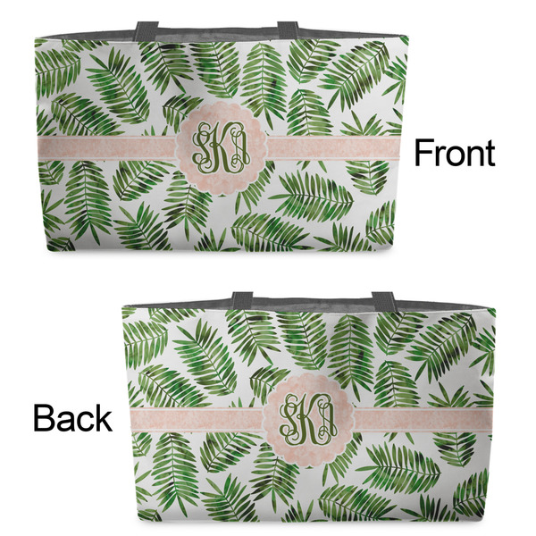 Tropical Leaves Tote w/Black Handles - Front & Back Views