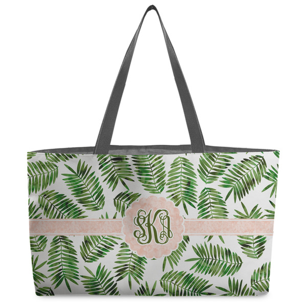 Custom Tropical Leaves Beach Totes Bag - w/ Black Handles (Personalized)