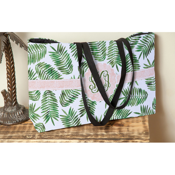 Tropical Leaves Tote w/Black Handles - Lifestyle View