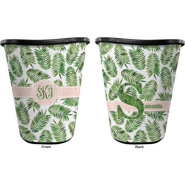 Tropical Leaves Trash Can Black - Front and Back - Apvl