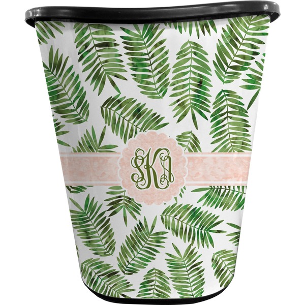 Tropical Leaves Trash Can Black