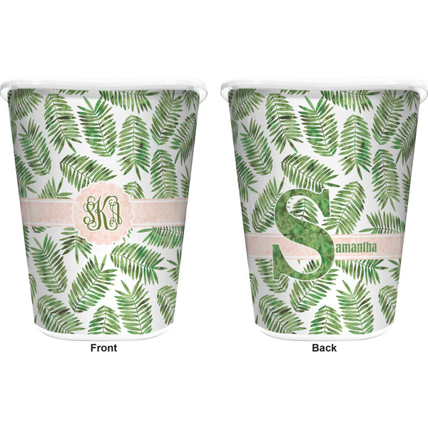 Tropical Leaves Trash Can White - Front and Back - Apvl